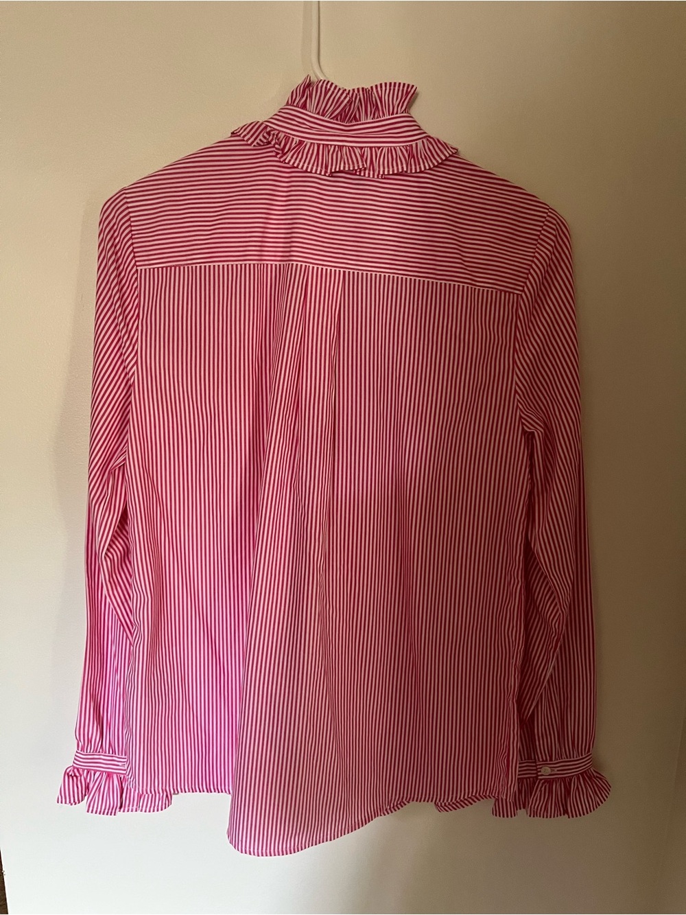 J. Crew Pink and White Striped Ruffle-Neck Blouse - Picture 4 of 4
